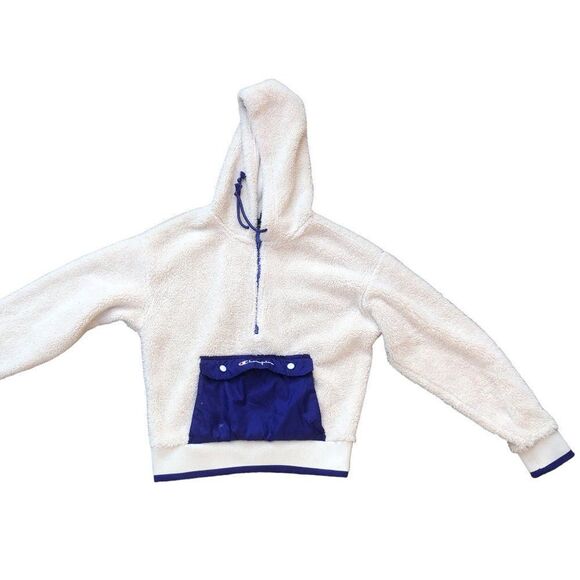 Sherpa Champion Hoodie Cream/Blue Medium - Picture 1 of 8